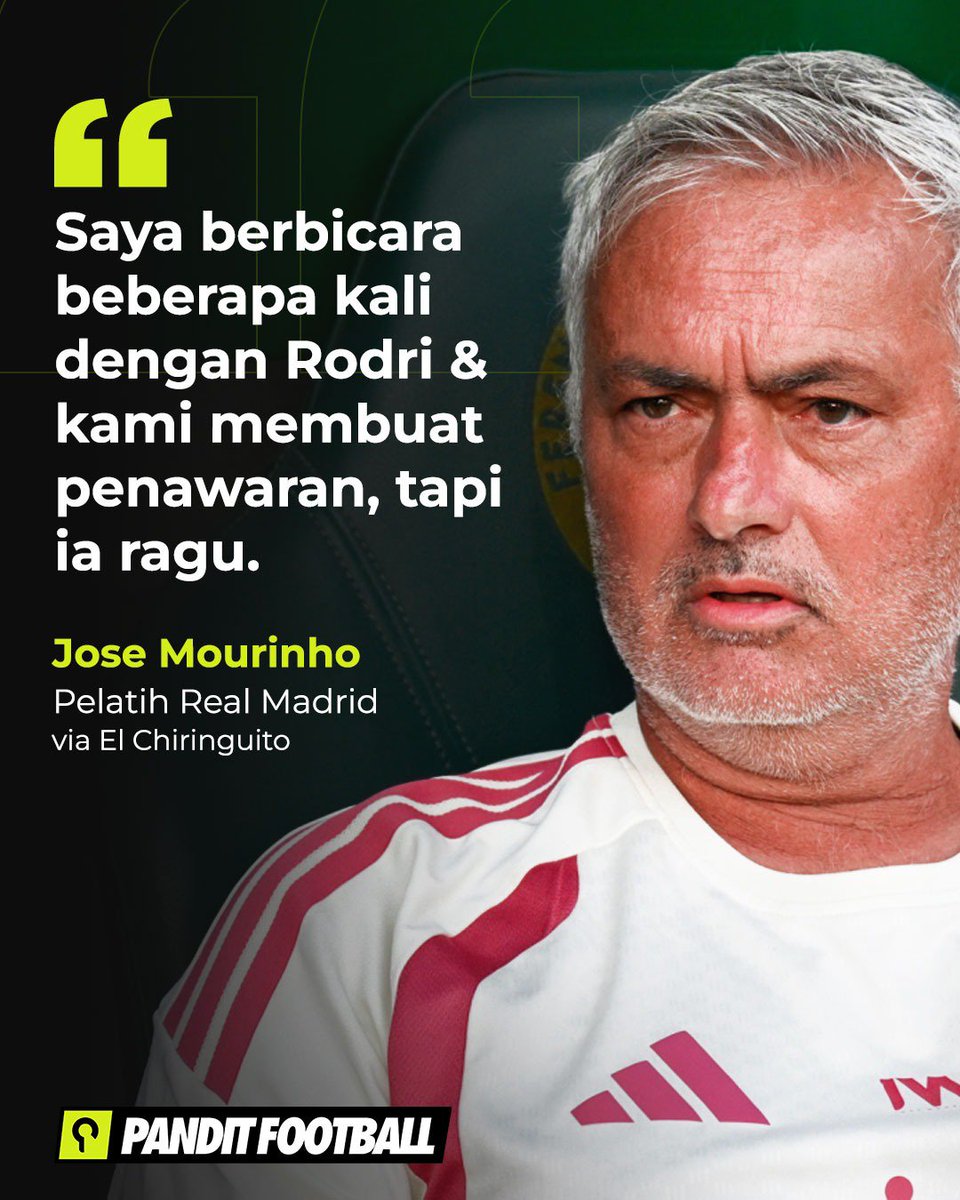 panditfootball's tweet photo. Keraguan Rodri ternyata menjadi salah satu alasan Real Madrid akhirnya gagal mendatangkannya, bahkan Jose Mourinho mengaku ikut ragu setelah melihat sikap sang pemain. Gimana menurutmu? https://t.co/S7aVVJZ296