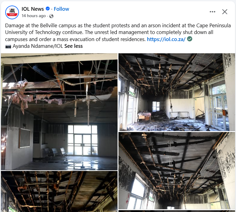 Annette_Jost's tweet photo. Tax payers will have to pay to get this repaired, I guess. TBH, I support the Afrikaner University, built with private donations and which will be appreciated and maintained.  When is enough, ENOUGH? I can not WAIT for the Tax Revolt. https://t.co/JLjbndgoWm