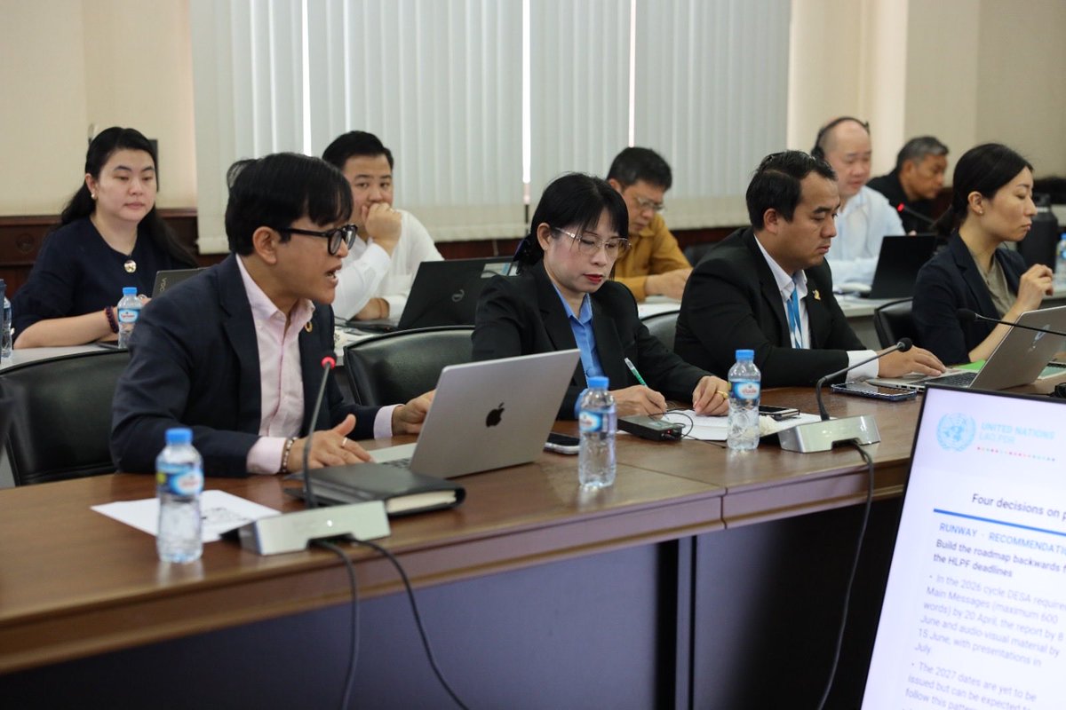 UNinLaoPDR's tweet photo. Preparations begin for Lao PDR’s 4th Voluntary National Review on the #SDGs! 🇱🇦🇺🇳 Min. of Foreign Affairs &amp; @UNinLaoPDR convened stakeholders to set the roadmap for tracking SDG progress, including National SDG 18 (UXO clearance), aiming for LDC graduation📈 #VNR2026 #GlobalGoals https://t.co/DOlms3KBGe
