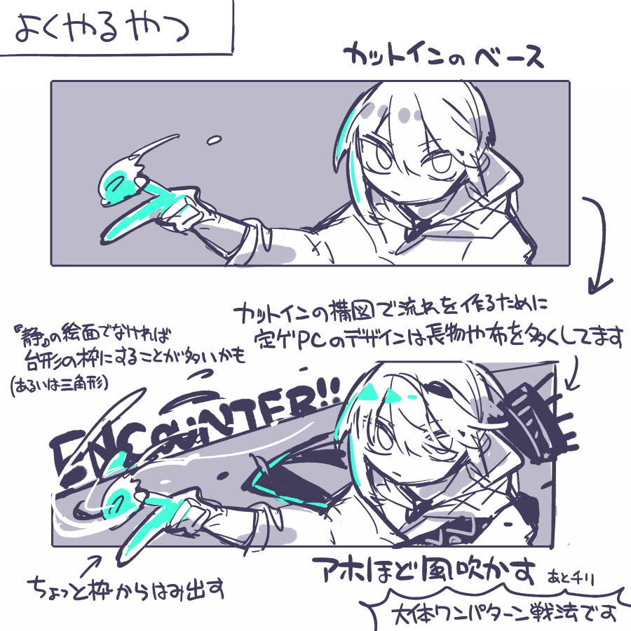 Catamari_va's tweet photo. カットイン作るときのバカの一つ覚えクソ図説 https://t.co/wUf9ec11OX