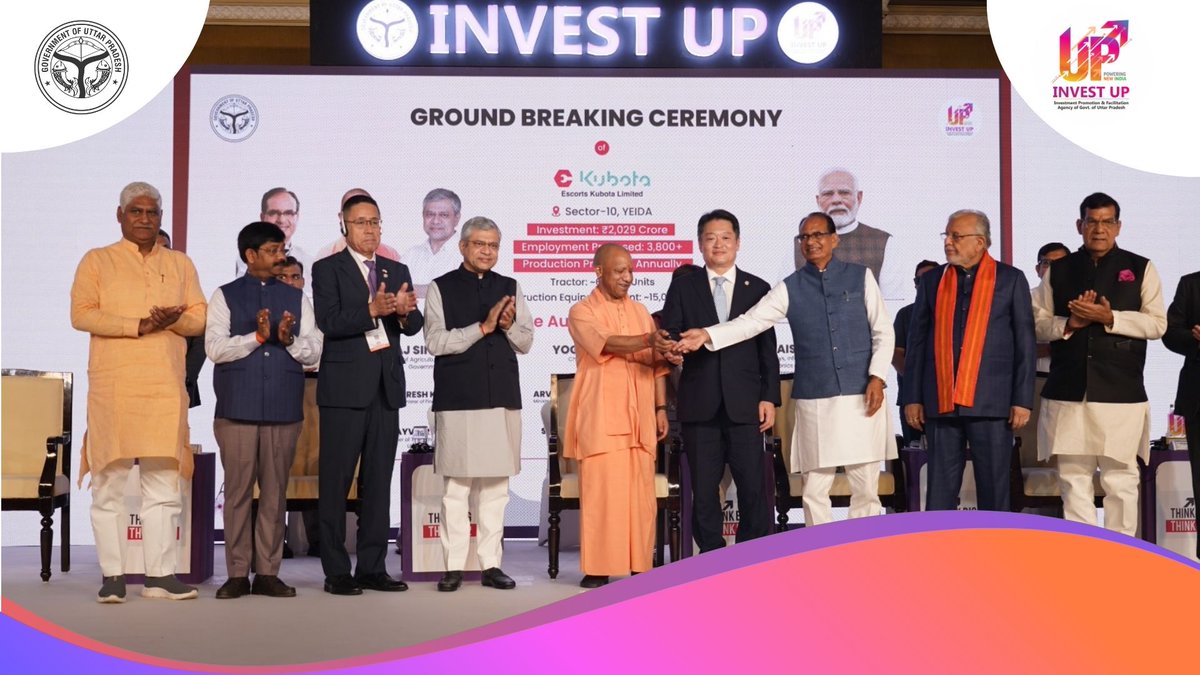 _InvestUP's tweet photo. Virtual Ground-Breaking Ceremony |
 Escorts Kubota Ltd.  

A significant milestone in Uttar Pradesh’s journey towards becoming a global manufacturing hub! 🇮🇳📷 

Escorts Kubota Limited is developing a large-scale manufacturing facility at Sector-10, YEIDA, for the production of tractors, construction equipment and allied products.  Envisioned as a key manufacturing hub for Kubota Corporation, Japan, the facility will serve domestic and export markets while bringing advanced Japanese manufacturing technology to Uttar Pradesh.  

The project will generate substantial employment opportunities and further strengthen the State’s position as a global destination for agri-machinery and engineering manufacturing.  A powerful step towards deeper India–Japan industrial collaboration and shared growth.  

#InvestUP #UPJapanInvestmentMeet2026 #EscortsKubota #Kubota #UttarPradesh #YEIDA #Japan #Manufacturing #AgriMachinery #Investment #IndiaJapan

@FollowCII @IndiaESA @yamanashipref @kotaro_nagasaki  @phdchamber @ASSOCHAM4India @NandiGuptaBJP @investindia @nasscom @ficci_india @CMOfficeUP @UPGovt #ThinkBigThinkUP @IndianEmbTokyo @JapaninIndia