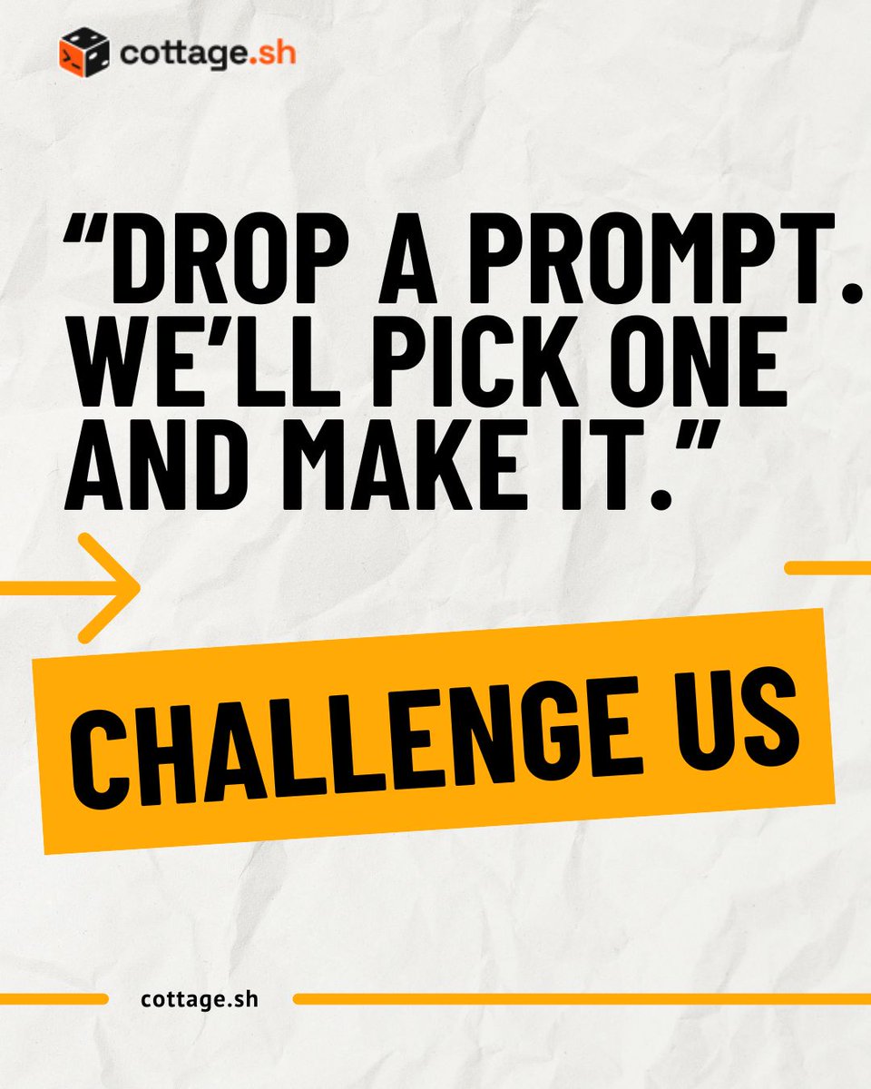 Cottage_sh's tweet photo. You decide. We create. ππ₯
Drop your weirdest prompt below.
Weβll pick one and bring it to life with https://t.co/5dLeTug8wl. π
Think you can challenge us?
#AI #GenerativeAI #AIArt #cottageSH https://t.co/k5eVO5NEti