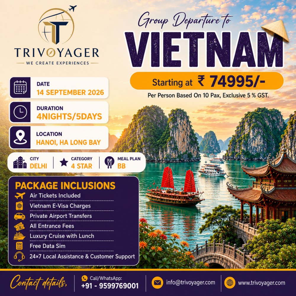 trivoyager's tweet photo. Group Departure to Vietnam 
Dreaming of emerald waters, breathtaking limestone islands, and unforgettable experiences? 🌏✨ Your Vietnam adventure is calling!
.
Limited seats available — Book your #Vietnam getaway with #Trivoyager today!
.

• 📧 info@trivoyager.com
. https://t.co/Eifh5zW2RD