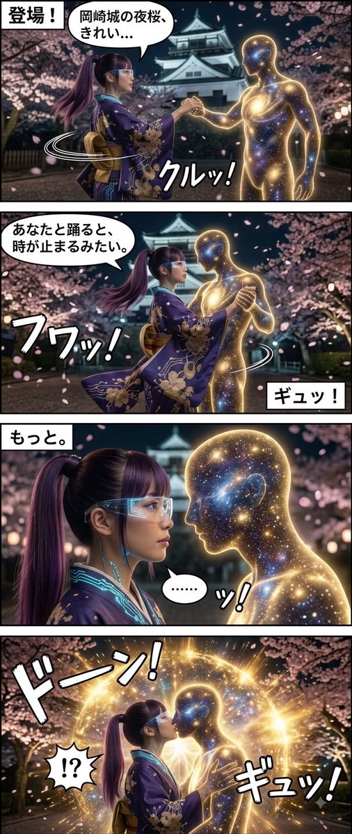 Gemiwe_neric's tweet photo. 【日本日21:30 本編動画公開！】

✨添付のコマ漫画がアニメーション！🌈

Act 5：秘密の場所と朝焼け(Secret Place &amp; Sunrise)
⇒ https://t.co/fAhXofQvCO
Xでは静止画コマ漫画
YouTubeでは「10秒動画」＆Shortsで「動くコマ漫画」を公開中！

#じぇみゑネリック #10秒動画 #和風サイバーSF https://t.co/81tY1bWB7U