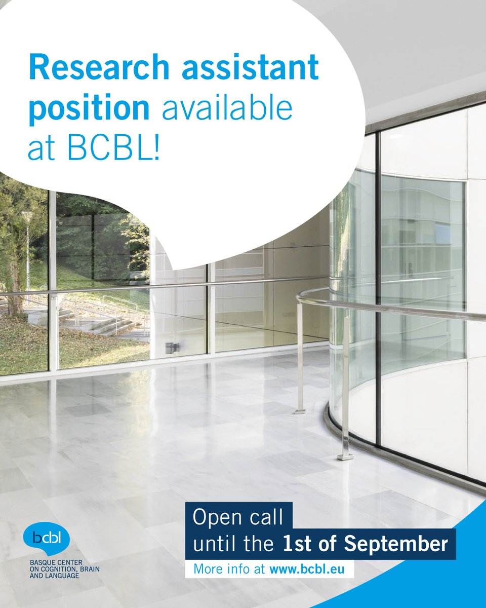 bcbl_'s tweet photo. 🔝 You are still on time to work at BCBL! 

We have a Research Assistant position available to work on the project “Disordered speech” in our #JuniorLab from Vitoria-Gasteiz. 

📅 Application deadline: 01/09/2026

+info👇

https://t.co/tN6OALzwVH https://t.co/7U795ogjPB