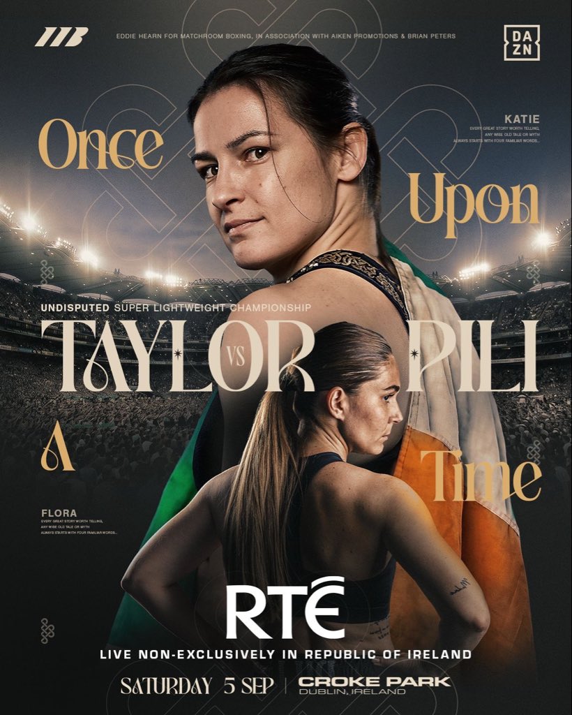 MatchroomBoxing's tweet photo. 🇮🇪 @KatieTaylor's big fight at Croke Park will be free-to-air live on @rte in the Republic of Ireland and Worldwide on @DAZNBoxing 🙌

#TaylorPili https://t.co/ihTrJGjpmG