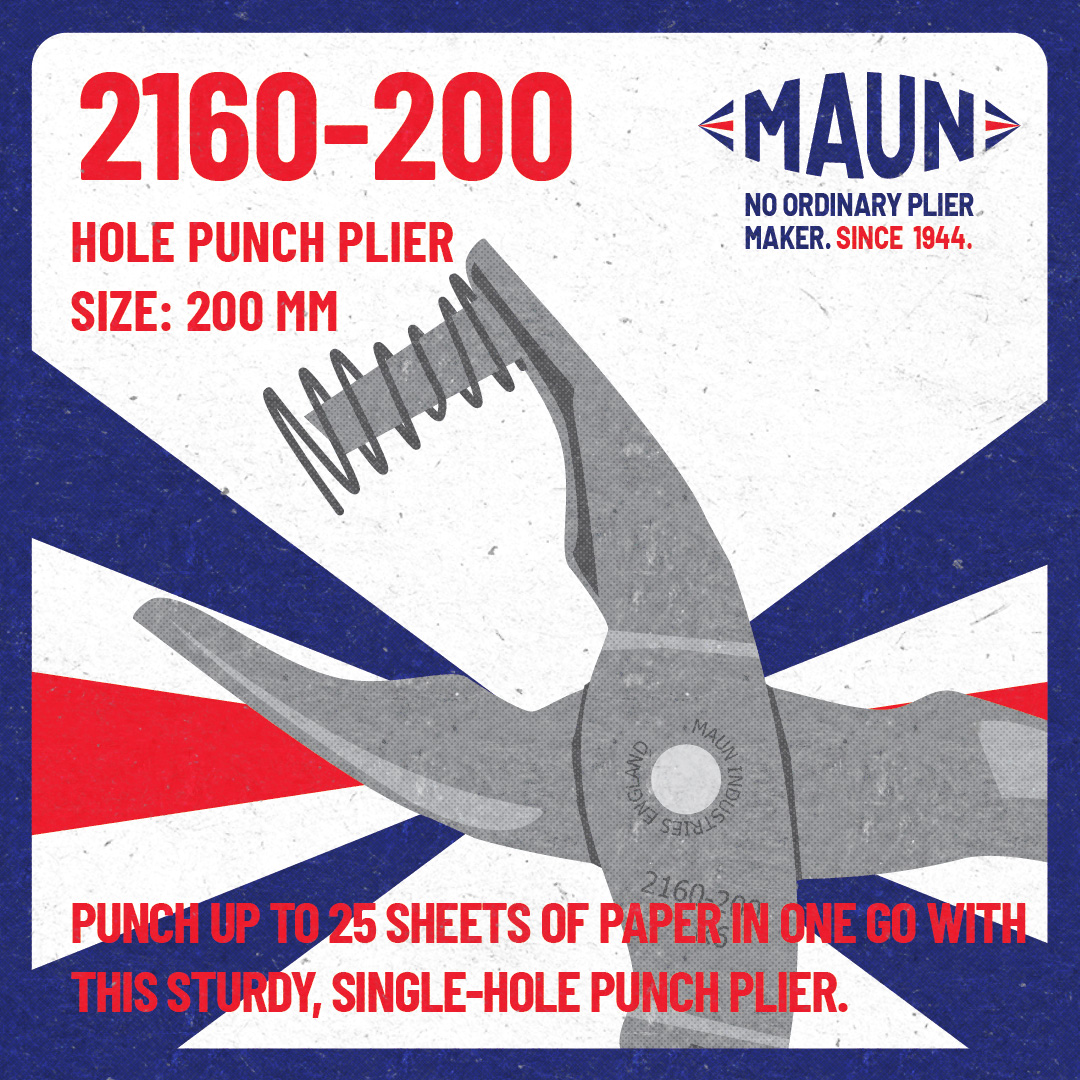 MaunIndustries's tweet photo. A tool we rarely shout about, but it deserves some recognition... Maun's Hole Punch Plier For Stationers 👊

This tool enables you to punch a 6.4 mm hole through up to 25 sheets of paper, in one go! 

https://t.co/iAcLSkblO6

No Ordinary Plier Maker. Since 1944.

#PunchTools https://t.co/vq1m9KW7l3