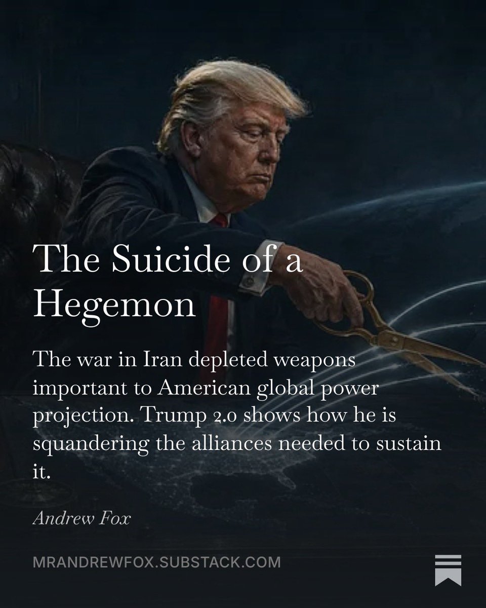 Mr_Andrew_Fox's tweet photo. America cannot project power without alliances. Trump burning all America’s most important alliances makes America weaker, poorer and less safe, even if they now bully their backyard as a matter of policy.

Article: https://t.co/KZ0gvHJSkH https://t.co/KeMlEm9Y6t