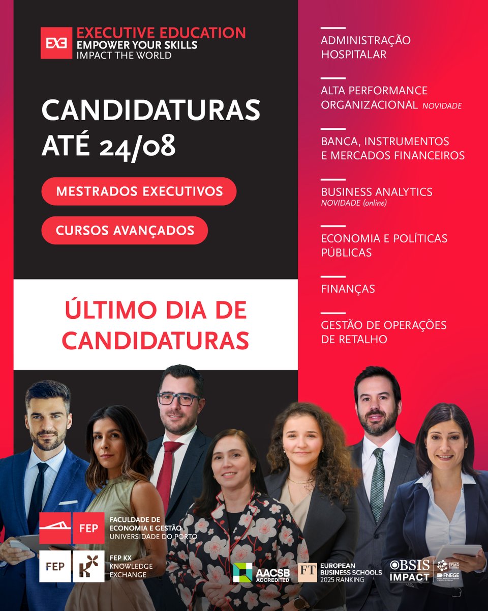 economiaup's tweet photo. Último dia de candidaturas à Formação Executiva! Esta é a ultima oportunidade para se candidatar aos mestrados executivos e cursos avançados. 

Invista no seu futuro. Submeta a sua candidatura.  🔗 https://t.co/ipmgctL2wx https://t.co/SqQhV6f6xD