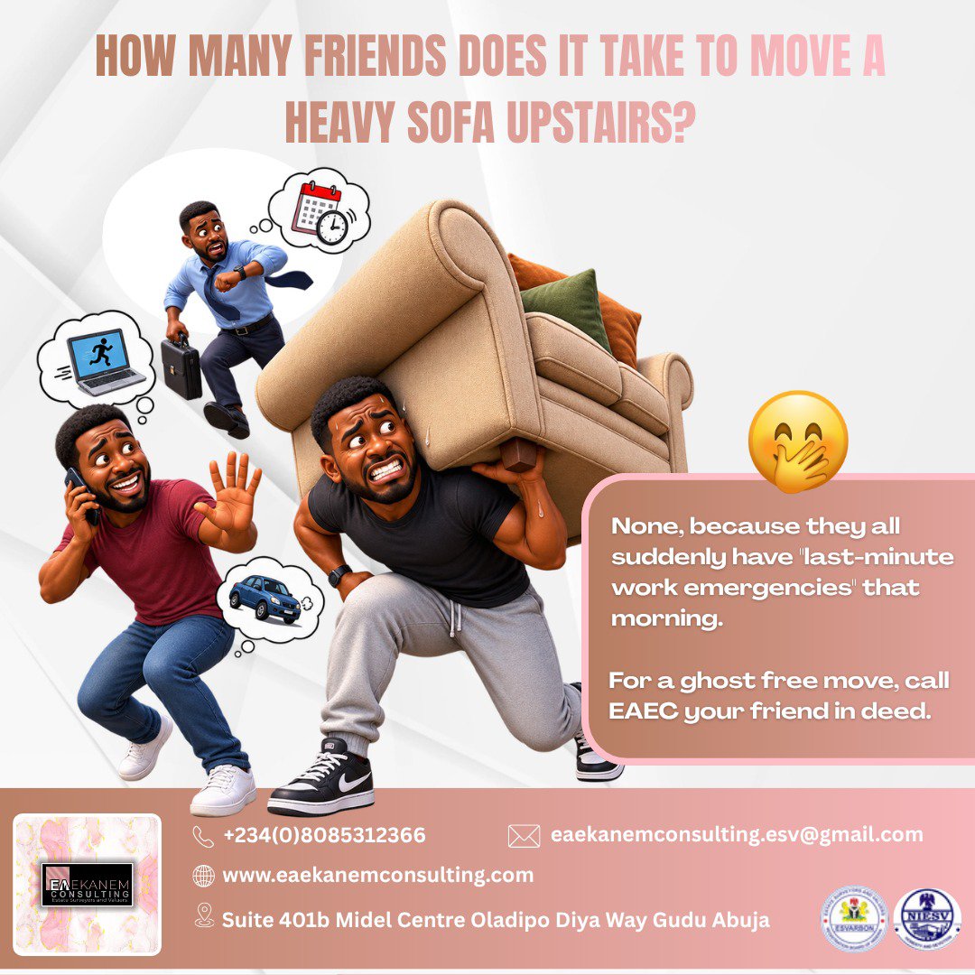 EA_Ekanem's tweet photo. Need property support?
Don’t risk the back pain + the betrayal that can come from depending solely on friendship. 😃
For professional property management, moving support included, E.A. Ekanem Consulting shows up for you every time.
#EAEC #WittyWednesday #PropertyManagement https://t.co/nMrskyqtDI