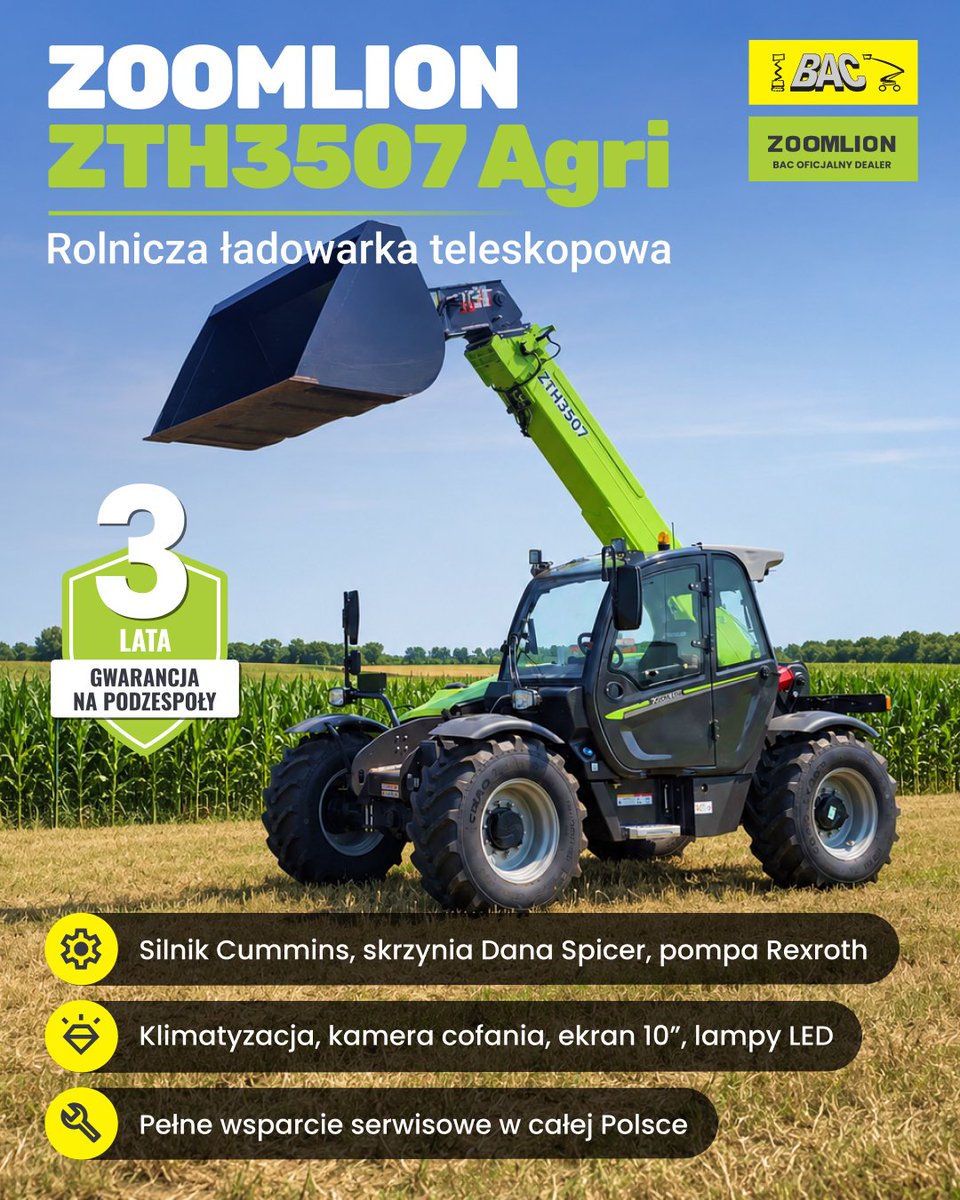 Bac_Polska's tweet photo. Zoomlion ZTH3507AG Agri – mocna ładowarka teleskopowa do pracy w gospodarstwie.

👉 Zobacz szczegóły i pełną specyfikację:
https://t.co/0ppTW93Yil

#Zoomlion #ŁadowarkaTeleskopowa #Rolnictwo #MaszynyRolnicze #BACPolska https://t.co/JEHUhp5BEP