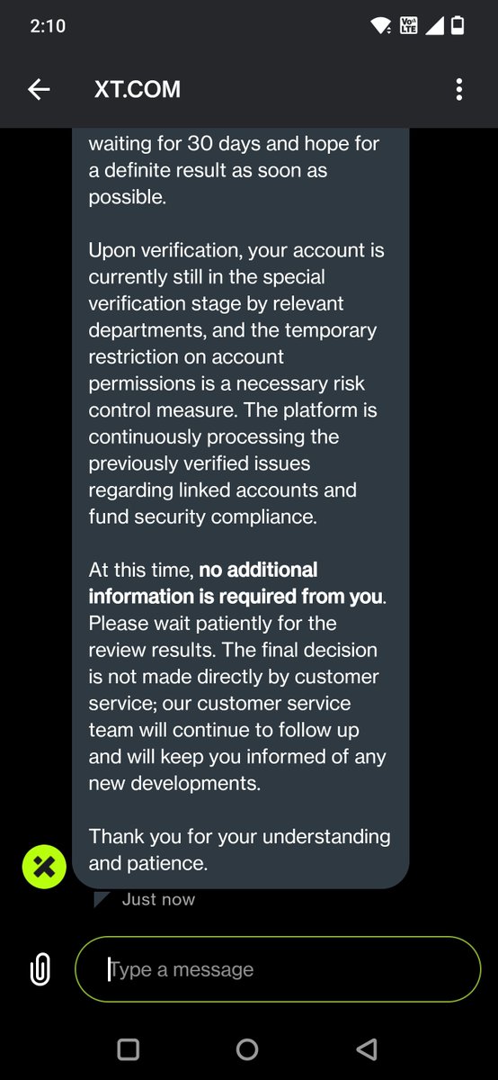 malik_kolar's tweet photo. @XT_csofficial @LeahOnlinev8 Just I was talked with coustomer support .they are mentioned no additional information is required from my side . everything already given . please resolve my issue as soon . already taken 30 days time for step by step verification . Please resolve my issue as soon. https://t.co/264hxeHv2g