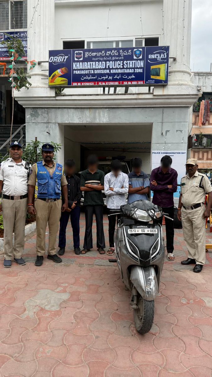 SHOKhairtabad's tweet photo. On receiving a complaint through Twitter regarding five boys riding an Activa (TS13 EQ 6835) in violation of traffic rules at Lakdikapul, Khairatabad L&amp;O and Saifabad Tr. PS acted swiftly and apprehended all five persons. @arun_bathula @hydcitypolice @SajjanarVC_IPS @HYDTP https://t.co/OCDoIiSSzq
