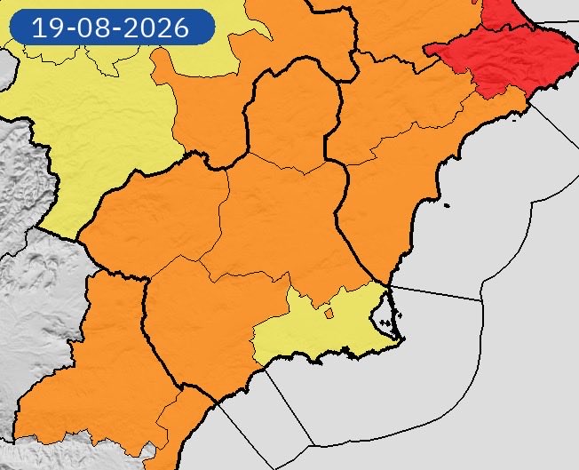 CiezaEnTuMano's tweet photo. ‼️ Avisos de fenómenos meteorológicos adversos por altas temperaturas para hoy, miércoles 19 de agosto, emitidos por la AEMET 👇🏼

🟠 Nivel naranja 
🌡️ máxima: 40 ºC
📍Altiplano, Vega del Segura
⏰ 13:00 a las 21:00 horas 
Probabilidad: 40%-70%.

#Blanca #Archena #Ulea #Ricote https://t.co/FFMWowOPmn