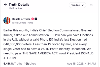 IndiaCrooks's tweet photo. Major BLOW to #DeepState in both #USA and #India as #POTUS #Trump recognizes India CEC #GynaeshKumar question on valid #PhotoID not used in #America. This is indirect recognition to India's robust #ElectionSystem!
Expectedly #MSM #Lutyens in both countries are SILENTR on this😎 https://t.co/GZMjOOQHw1