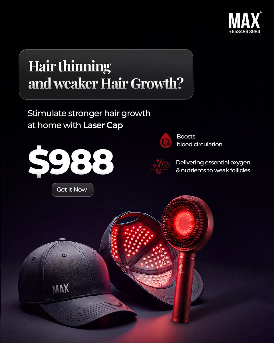 maxclinicglobal's tweet photo. Thinning hair or weaker growth? Laser Cap is designed to support scalp circulation and hair follicles from the comfort of home.

A simple addition to your hair care routine.

#LaserCap #HairCare #HairGrowth https://t.co/3XEvF66UGE