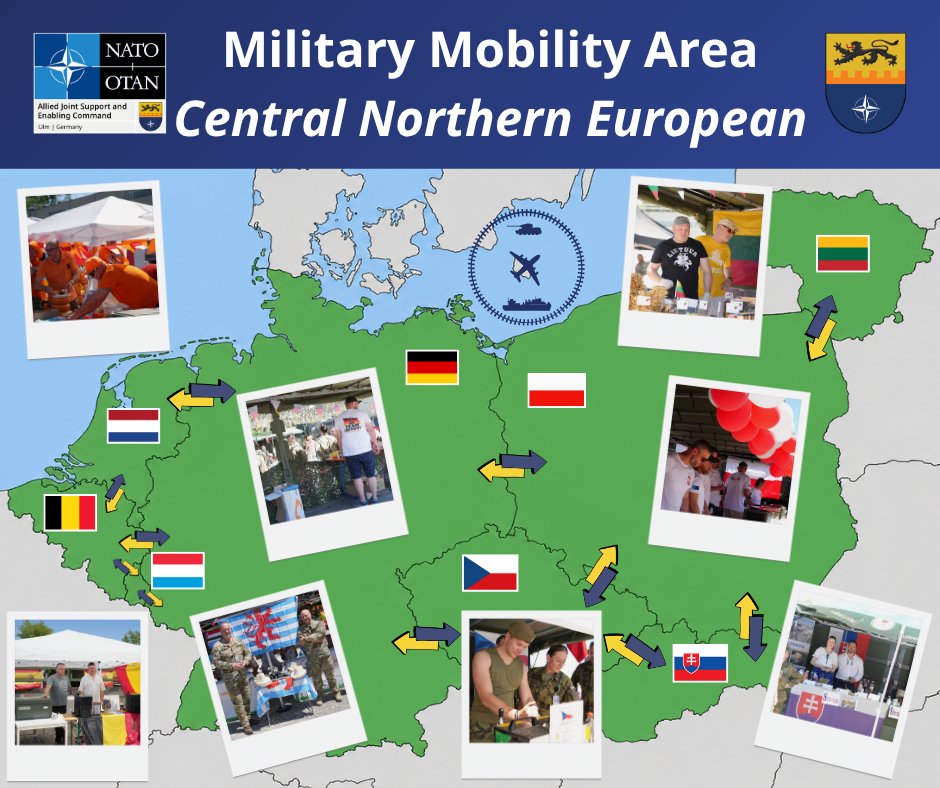 JsecNato's tweet photo. Military Mobility Area Spotlight: CNE MMA 🇧🇪🇨🇿🇩🇪🇱🇹🇱🇺🇳🇱🇵🇱🇸🇰 Central Northern European MMA is NATO’s most developed Military Mobility Area — now moving from recommendations to practical implementation.
#MilitaryMobility #EnableDeploySustain https://t.co/E0wW8cBhMw