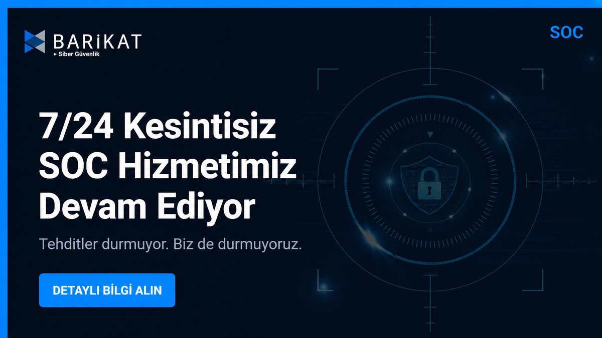 barikat_siber's tweet photo. Barikat’ın 7/24 kesintisiz SOC ve MDR hizmetleri, güçlü uzman kadrosu ve gelişmiş teknoloji altyapısıyla kurumların güvenlik operasyonlarını desteklemeye devam ediyor.

Çünkü siber tehditler mesai saatleriyle sınırlı değil; etkin bir güvenlik operasyonu da 7/24 tespit, analiz ve müdahale gerektiriyor.

Barikat SOC&MDR ekipleri; kurumların dijital altyapılarından, uç noktalardan, ağdan, bulut ortamlarından ve güvenlik teknolojilerinden gelen sinyalleri günün her saatinde izliyor, anlamlandırıyor, araştırıyor ve gerektiğinde müdahale süreçlerine dönüştürüyor.

Sunduğumuz hizmet yalnızca alarm takibinden ibaret değil:

• 7x24x365 sürekli izleme, tespit ve olay analizi
• SIEM, EDR, NDR ve XDR verilerinin korelasyonu
• Sinyal-gürültü ayrımı ve yanlış pozitiflerin azaltılması
• Bulguların iş etkisi ve kritiklik seviyesine göre önceliklendirilmesi
• MITRE ATT&CK tabanlı analiz ve saldırı zincirinin değerlendirilmesi
• Tehdit istihbaratıyla olayların zenginleştirilmesi
• Proaktif tehdit avcılığı
• Uzman liderliğinde olay araştırma ve müdahale süreçleri
• Otomasyon destekli güvenlik operasyonları
• Aksiyon alınabilir ve anlaşılır raporlama

Güvenlik operasyonlarının geleceğinin insan uzmanlığı, yapay zekâ ve otomasyonun birlikte çalıştığı bir model üzerine kurulacağına inanıyoruz.

Bu doğrultuda hem Barikat’ın yönettiği SOC ve MDR operasyonlarında hem de kurumların kendi SOC ve güvenlik operasyonlarında yeni bir döneme hazırlanıyoruz. Yapay zekâyı analistin yerine değil, analistin yanında konumlandıran; olayların analizinden zenginleştirilmesine, önceliklendirilmesinden araştırma ve karar destek süreçlerine kadar güvenlik operasyonlarının farklı aşamalarında insan uzmanlığını güçlendiren AI-Augmented SOC yaklaşımımızı çok yakında duyuracağız.

İnsan uzmanlığını, tehdit istihbaratını, gelişmiş analitiği ve otomasyonu bir araya getirerek yalnızca görünürlük sağlamıyor; tehditlerin tespitinden araştırılmasına, müdahaleden iyileştirmeye kadar güvenlik operasyonlarının bütün yaşam döngüsünü destekliyoruz.

Dün olduğu gibi bugün de kurumların SOC ve MDR operasyonlarını uçtan uca yönetiyor, değişen tehdit ortamına ve yeni nesil teknolojilere uyum sağlayarak operasyonel dayanıklılıklarını 7/24 güçlendirmeye devam ediyoruz.

Siber güvenlik operasyonlarınızda kesintisiz görünürlük, gelişmiş tespit ve müdahale kabiliyeti ve uzman desteği için bizimle iletişime geçin.

📩 bilgi@barikat.com.tr

#BarikatSiberGüvenlik #SOC #SecurityOperationsCenter #ManagedSecurityServices #MDR #CyberSecurity #TeraHolding