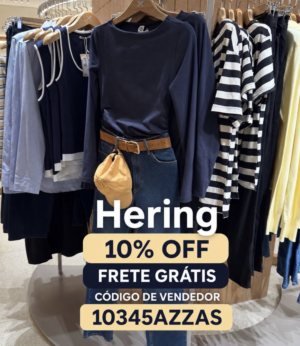 SupisPaula's tweet photo. 10% de desconto no site da Hering usando o código de vendedor: 10345AZZAS 🤌🏻✨ #cupomhering https://t.co/HAL00upJ29