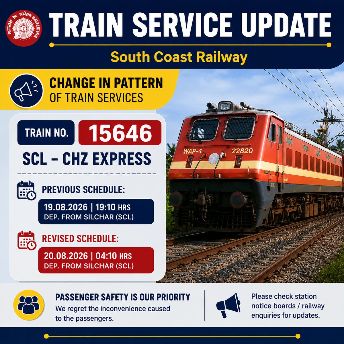 drmgnt's tweet photo. #TrainUpdate #PassengerInformation #SCoR #IndianRailways https://t.co/Wp6zoebYsA