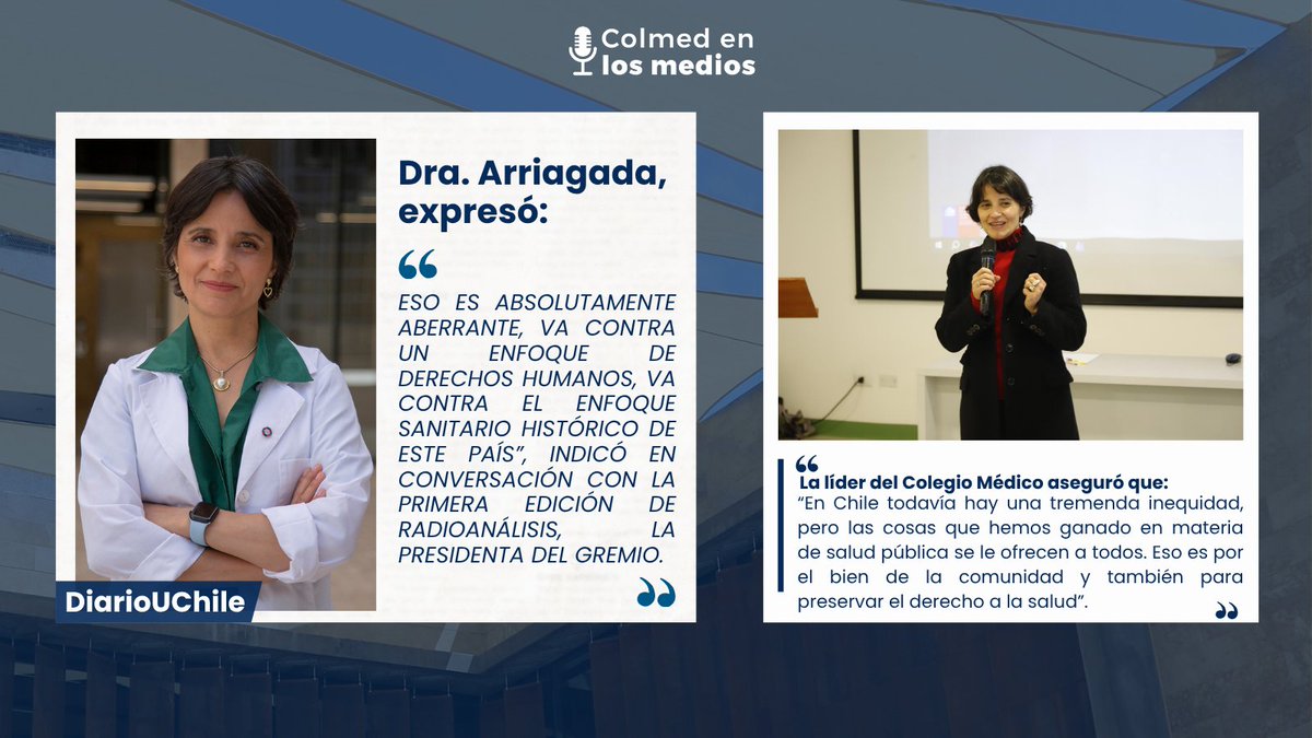colmedchile's tweet photo. [#ColmedEnLosMedios] 
La doctora Anamaría Arriagada calificó como “aberrante” la norma que restringe prestaciones sociales a condenados por crimen organizado o terrorismo. Así, llamó a los legisladores a basar las políticas en evidencia y respeto por la dignidad humana, en el Diario de la Universidad de Chile.
➡️ https://t.co/rN9itmLYzr