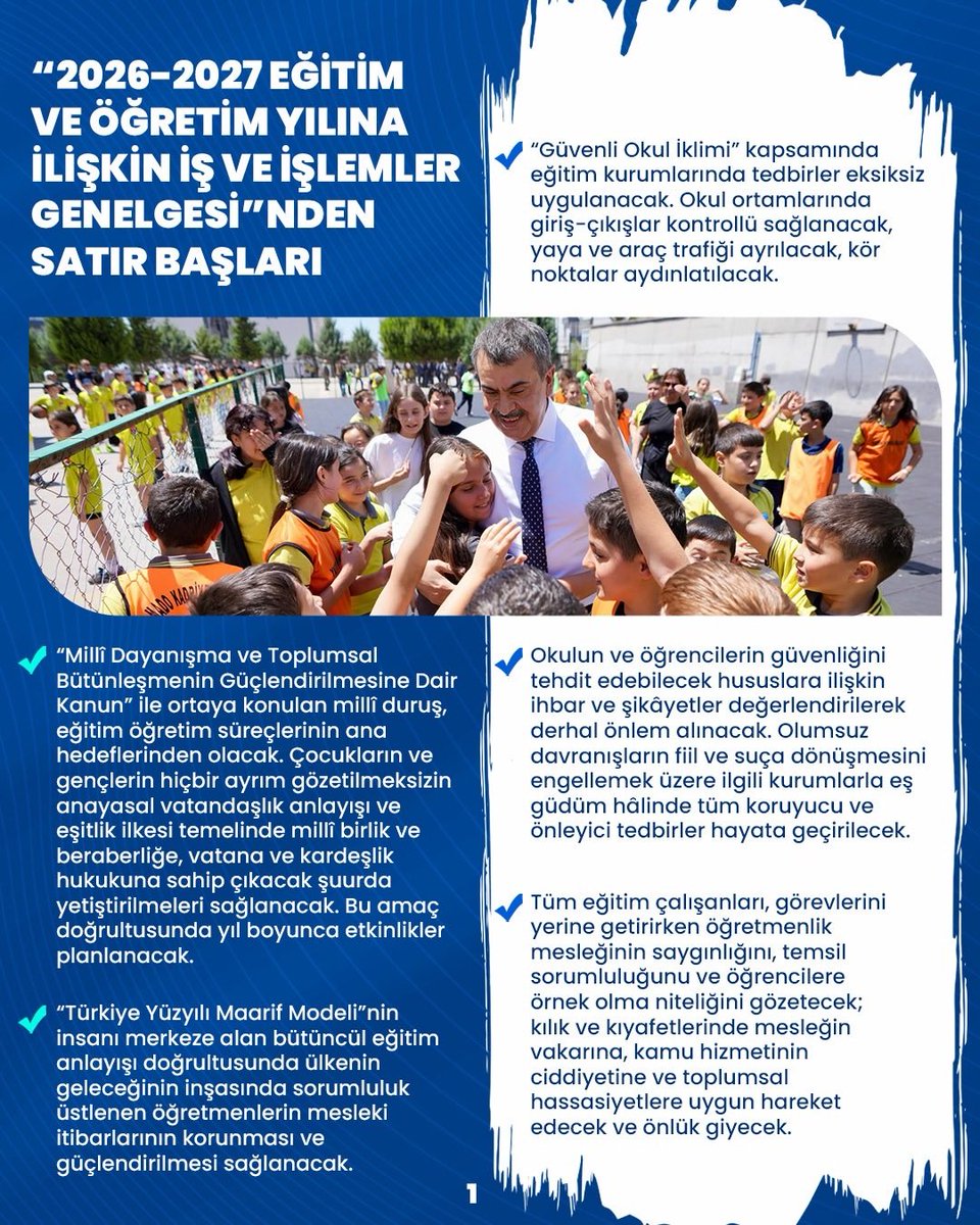 Edirne_MEM's tweet photo. Repost from @tcmeb
•
Saygıdeğer Öğretmenlerimiz, 
Sevgili Öğrencilerimiz,
Değerli Velilerimiz,

🤗 Yeni bir eğitim öğretim yılına daha aynı heyecanlar, aynı umutlar ve aynı büyük idealler etrafında birleşerek başlıyoruz.

🙏🏻 “2026-2027 Eğitim ve Öğretim Yılına İlişkin İş ve İşlemler Genelgesi”nin kılavuzluğunda gönül, ülkü ve uygulama birliği içinde geçireceğimiz yeni eğitim öğretim yılının öğretmenlerimiz, öğrencilerimiz ve velilerimize sağlık, huzur, başarı ve güzellikler getirmesini diliyoruz…

Maarif ailemize ve ülkemize hayırlı olsun... 🧿

@tcmeb @Yusuf__Tekin @Alireisoglu34