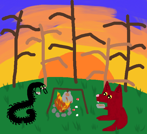 Diathemond's tweet photo. Sharing my BAD 5 minute paint drawings until Valko comes back DAY TWELVE!

After Wolg got the big mushroom yesterday, him and Mr Manylegs made a nice stew and enjoyed the sunset together.

P.S no need to worry, they are build different, and can stomach those mushrooms!

#全世界都爱敖尹 #BringBackValko #ValkoIsLoved #YourWolfieBoyfriend