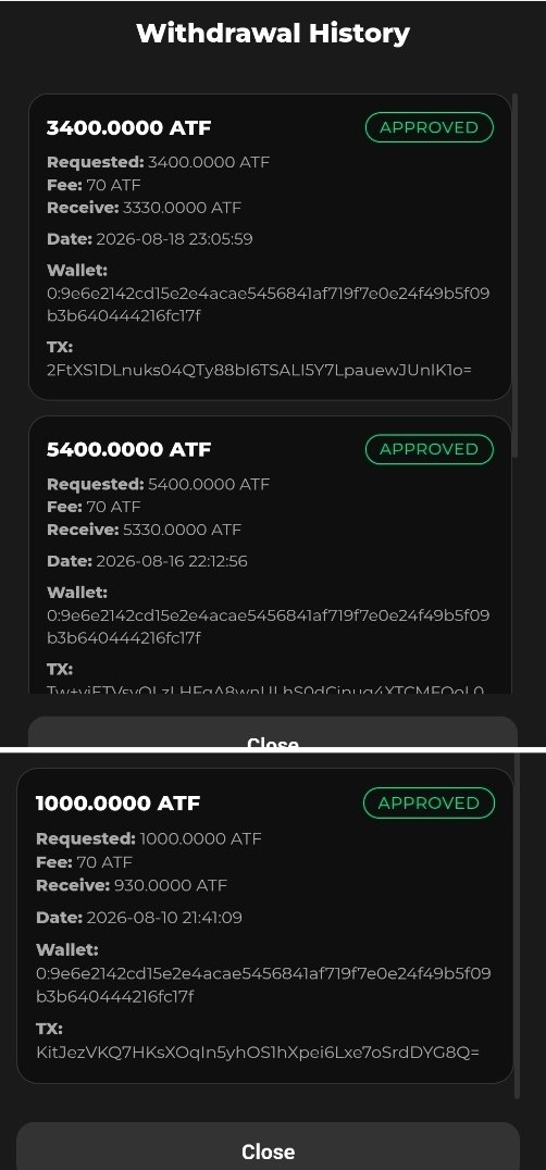 Yoonhui1217's tweet photo. 🚀 Discover ATF — AI Trading Forex

ATF is a community-driven project built on the TON blockchain, focusing on transparent supply and verifiable on-chain information.

👥 34K+ holders already
🔹 Maximum supply stated at 11 billion ATF
🔹 On-chain holder distribution
🔹 Community-focused ecosystem
🔹 Built on TON

💬 My personal experience: I’ve already made 3 withdrawals from my ATF activity. Results can vary, so always verify the information and do your own research before participating.

🎁 ATF Airdrop — Join Here:
https://t.co/HnjJqmRKAk

#ATF #TON #TONBlockchain #AITradingForex #Crypto #Web3 #Blockchain #Airdrop
@ai_trading_frx