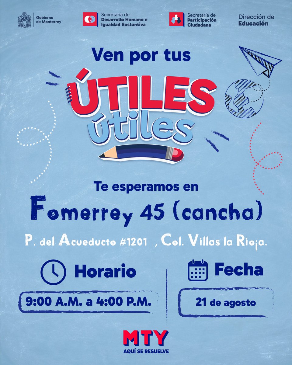 mtygob's tweet photo. Seguimos recorriendo Monterrey con la entrega de materiales escolares solicitados por la SEP para preescolar, primaria y secundaria. 📚

La siguiente atención será en:
📍 Fomerrey 45 (cancha)
⏰ 9:00 a.m. a 4:00 p.m.

#AquíSeResuelve https://t.co/nQcyHAIdDL