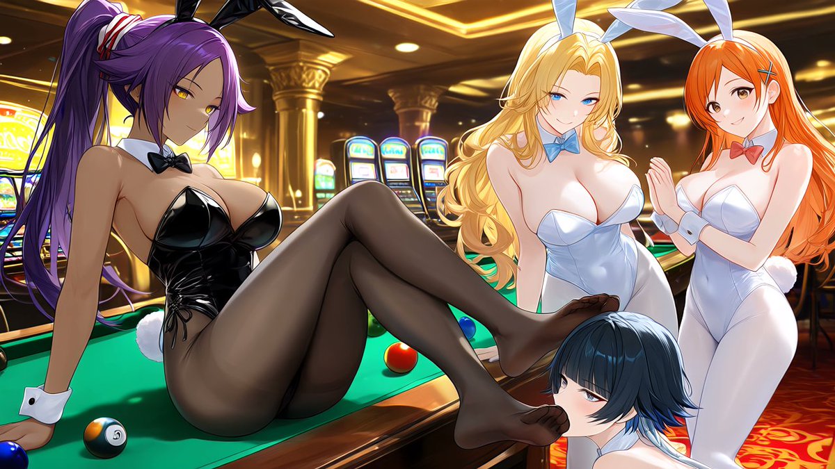 Marvelloxx's tweet photo. Our Bleach Waifus in Bunny Suit. U like it? I LOVE IT

#yoruichi #orihime #rangiku #bleach #bunnysuit #bunny #aiart https://t.co/VHG8hxyyC8