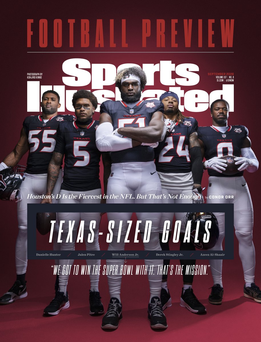 J_WilsonSports's tweet photo. Really excited for this. Two iconic covers for @SInow's football preview. 

@ConorOrr went to Houston to report on Will Anderson Jr. and the Texans' defense.

 https://t.co/RLSUBCdxZ5 https://t.co/lHMo0B3KAY