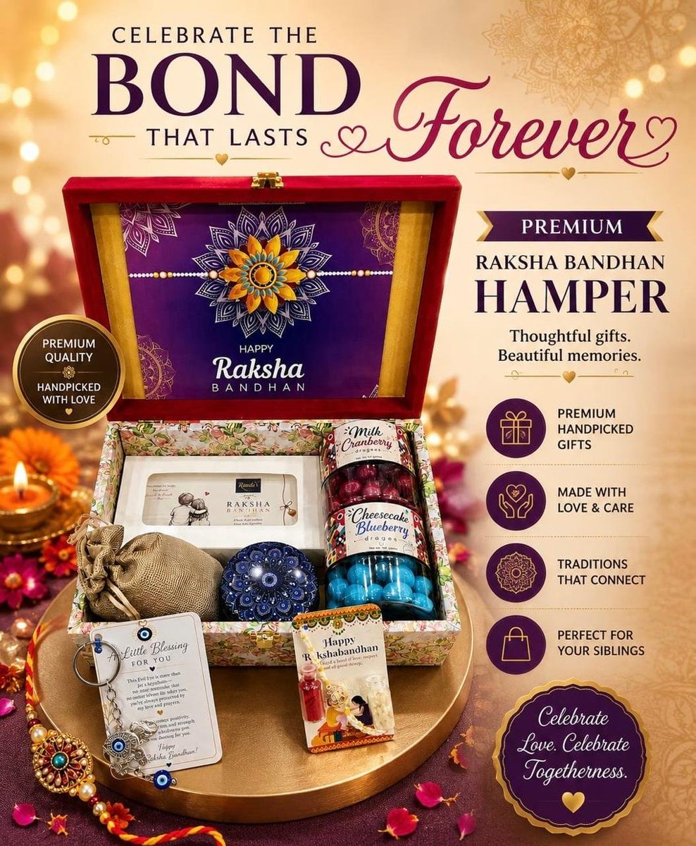 nakulvibhor's tweet photo. Hello guys! This is my sister's Venture! 😀

🎁 Celebrate Raksha Bandhan with Raull's! 💝

Celebrate your sibling bond with our handcrafted Rakhi Chocolate Hampers starting at just ₹349/- 🍫✨

🎀 *FREE Rakhi*
🧿 *FREE Evil Eye Charm*

Pre-book today & sit back while we take care of the rest! We'll deliver your hamper just in time for Raksha Bandhan. ❤️

Made to create unforgettable memories.

📦 Limited stock available!!
ORDER NOW 🛒 ⏰

Contact: https://t.co/QMhO6Dug37