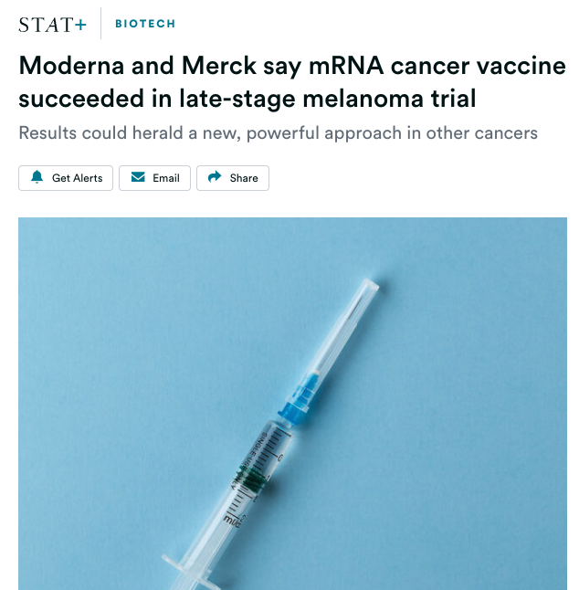 StackHealth's tweet photo. A personalized cancer vaccine just passed phase 3 trials for the first time ever. 

And there are more like this in the pipeline:
• BioNTech’s autogene cevumeran (BNT122) – Phase 2 in colorectal & pancreatic
• Gritstone’s GRANITE – Phase 2/3 in colorectal
• Multiple peptide/DNA neoantigen vaccines in earlier trials

Personalized cancer vaccines are moving fast.
