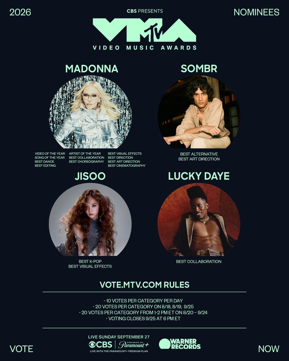 hiroppi_sp's tweet photo. Jisoo has officially been announced as a 2026 MTV VMA nominee in 2 categories, Best K-Pop(BLACKPINK) and Best Visual Effects!

Warner Records is proudly celebrating Jisoo among its VMA nominees. Please give the post some engagement.

https://t.co/h8LOPo3Hw1 https://t.co/gGNrXn3QZg