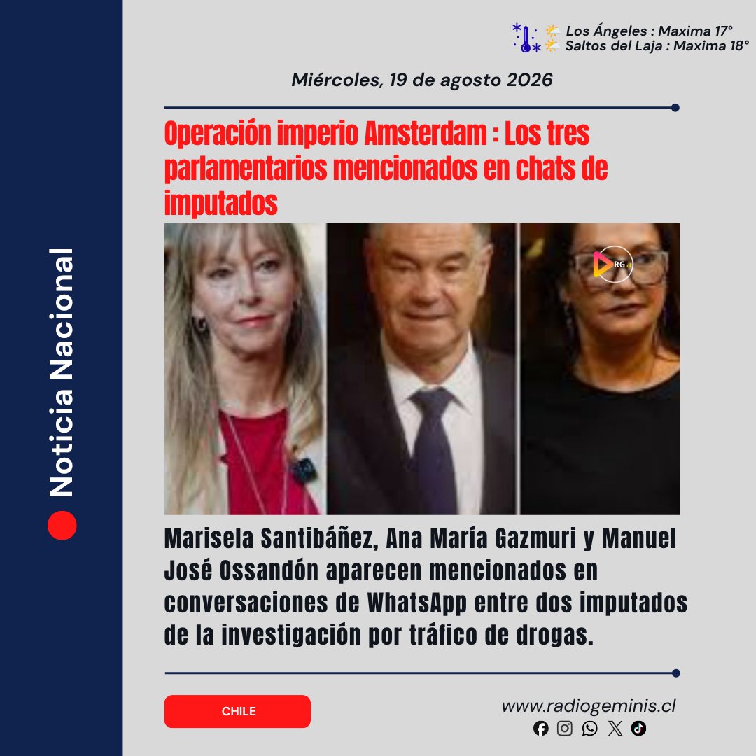 PezoaAncy's tweet photo. https://t.co/sHnlG8jOr9
•[Desde Los Ángeles • Saltos del Laja, Región del Bio Bio chile 🇨🇱]•
🌐 Noticia Nacional 
•📌 Operación imperio Amsterdam : Los tres parlamentarios mencionados en chats de imputados... https://t.co/emfEg34z5i