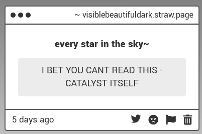 timelyst_'s tweet photo. strawpage message :

Catalyst i swear to the void . https://t.co/eJGc7OPn80