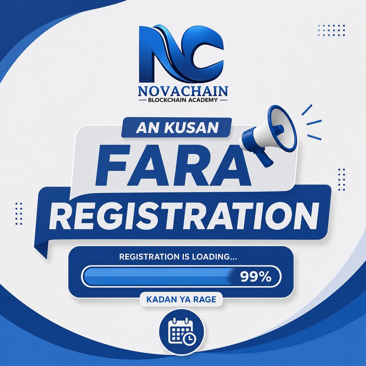 NovaAcademy01's tweet photo. SHIRIN FARA REGISTRATION

Assalamu Alaikum Warahmatullahi Wabarakatuhu.

Alhamdulillah, muna farin cikin sanar da ɗalibai da masu sha’awar karatu cewa gobe Alhamis, 20 ga Agusta 2026, za a fara Registration a NovaChain Blockchain Academy.

A yanzu haka, Sakataren NovaChain, M. Auwal Baggo, ya yi cikakken bayani kan yadda tsarin Registration zai kasance, da sauran muhimman tsare-tsaren Academy.

Domin jin cikakken bayani da fahimtar yadda Registration ɗin zai gudana, muna gayyatar ku da ku shiga Official Telegram Channel ɗinmu mai suna NovaChain Community, domin sauraron cikakken bayani ta hanyar wannan 

link: https://t.co/qh6v80pqfO

REGISTRATION IS LOADING… 99%

Ku kasance cikin shiri.

NovaChain Blockchain Academy
Africa's Hub for Blockchain & Web3 Education, Training the next generation of Blockchain & Web3 innovators.

Mun gode da goyon bayanku.

NovaChain Blockchain Academy
19/08/2026