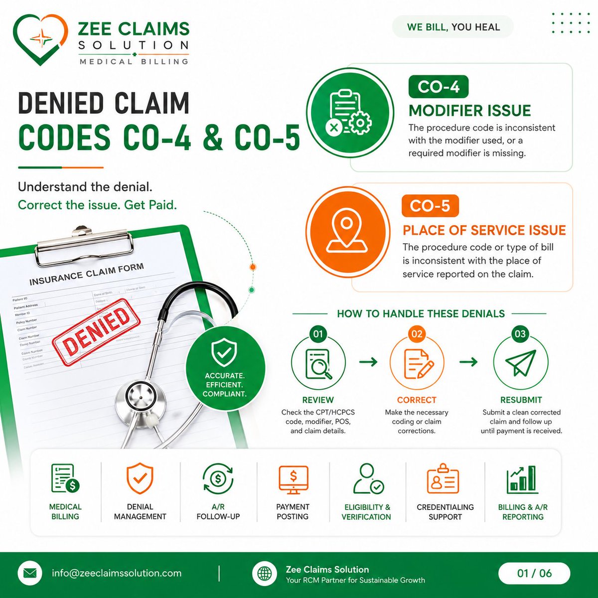 Zamirkh70714823's tweet photo. #MedicalBilling #DenialManagement #HealthcareRCM #MedicalCoding #ARManagement #RevenueCycleManagement #CO4 #CO5 #CleanClaims #HealthcareBilling #MedicalPractice #ZeeClaimsSolution https://t.co/9t79BaiNfI