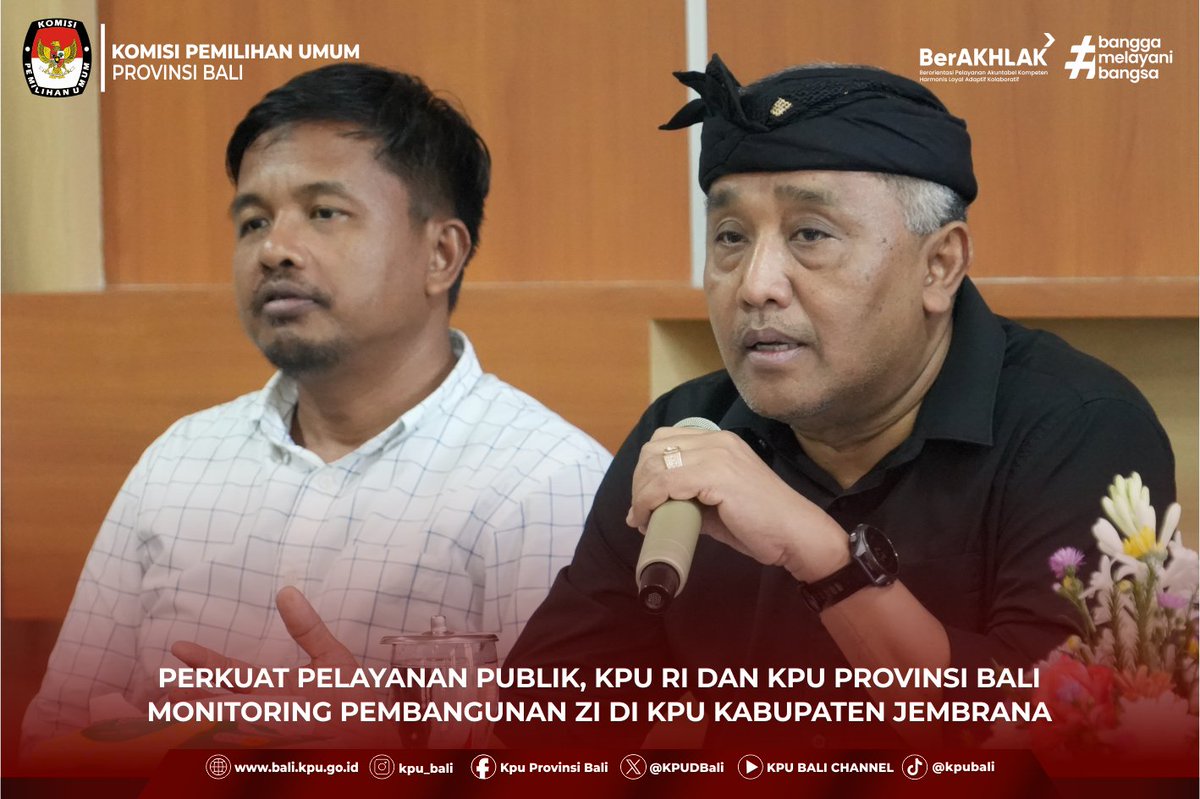 kpu_bali's tweet photo. #temanpemilih - KPU RI bersama KPU Provinsi Bali melaksanakan monitoring percepatan pembangunan Zona Integritas (ZI) di KPU Kabupaten Jembrana dalam rangka persiapan menuju Wilayah Bebas dari Korupsi (WBK) dan Wilayah Birokrasi Bersih dan Melayani (WBBM). Selasa, 18 Agustus 2026 https://t.co/l5Z1GVpbu1