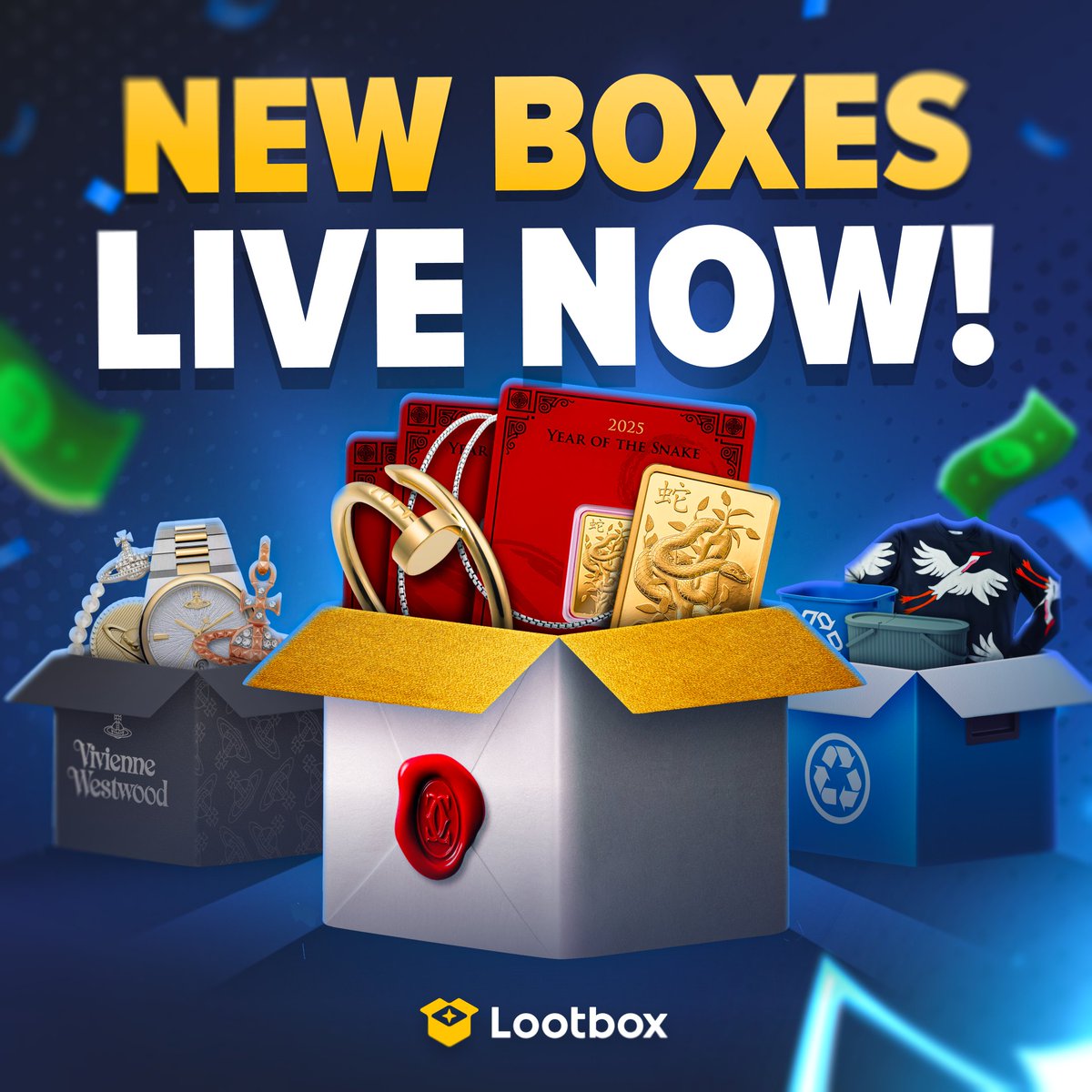 lootbox's tweet photo. NEW BOXES LIVE NOW! 🔥 

Something tells me today's drops are going to pay out massive...

💛 + 🔁 + 🆔 https://t.co/bYfefiVX3m