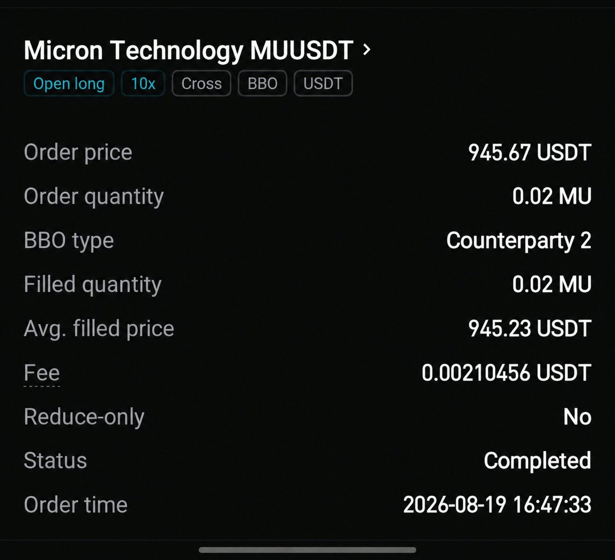 jp_stitches2's tweet photo. I caught the move on $MU with a long position. The execution was smooth, and the liquidity made it easy to get filled without much hassle.

Bitget TradFi Perps gives me more flexibility to react when AI stocks and macro markets start moving. 

#BitgetTradFi #Bitget #TradFiPerps https://t.co/kcGs8CJMw5