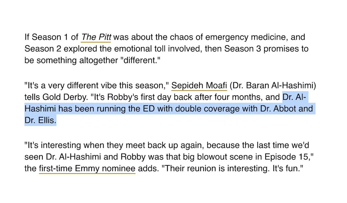 shawnhats's tweet photo. sepideh moafi confirms that dr. baran al-hashimi is running the day shift with double coverage along with dr. jack abbot (shawn hatosy) and dr. parker ellis (ayesha harris) https://t.co/bQE2gldM7m