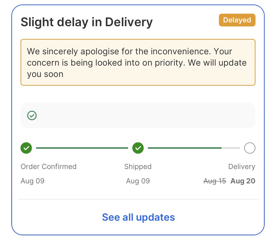KSwapnil_'s tweet photo. Still zero real updates since 15th Aug morning.

The expected delivery date has just been rolled over again 😂, now showing 20th Aug.

No resolution. Support replies feel completely generic. It doesn’t even seem like anyone is actually looking into it.

Customers are clearly being taken for granted at this point.

Incident: IN26081801072492477810

@Flipkart @flipkartsupport @_Kalyan_K 
#Ekart #DeliveryDelay
