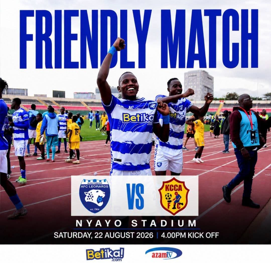 AFCLeopards's tweet photo. 𝐂𝐋𝐔𝐁 𝐔𝐏𝐃𝐀𝐓𝐄 

Our friendly  match against KCCA  FC will now be played at Nyayo Stadium at 4.00pm. 

𝟏.𝟎𝟎𝐩𝐦 :  𝟐𝟎𝟐𝟔/𝟐𝟕 𝐬𝐪𝐮𝐚𝐝  𝐩𝐫𝐞𝐬𝐞𝐧𝐭𝐚𝐭𝐢𝐨𝐧 

𝐆𝐞𝐭 𝐲𝐨𝐮𝐫 𝐭𝐢𝐜𝐤𝐞𝐭𝐬  👉🏾 https://t.co/mR6lxKeB3C

#𝐈𝐧𝐠𝐰𝐞𝐍𝐚𝐁𝐞𝐭𝐢𝐤𝐚 https://t.co/BBr0egjcTI