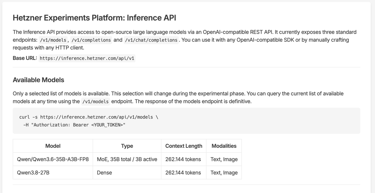 snipextt's tweet photo. free inference via @Hetzner_Online 

10 RPM
4mil in and 100k out/min

https://t.co/2HyRbujtSS https://t.co/6cTR7VhKiB