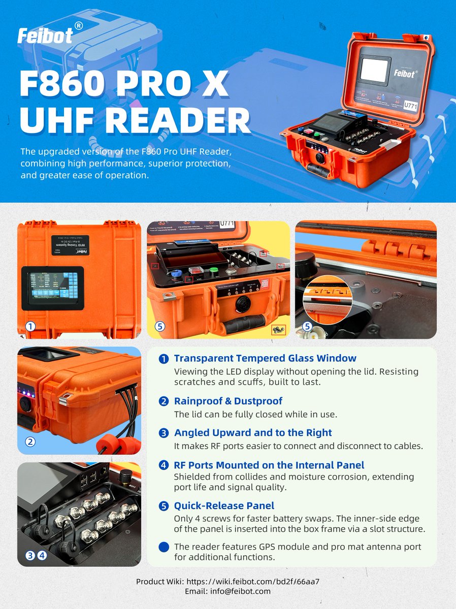 FeibotTiming's tweet photo. Feibot F860 PRO X UHF Reader is officially here! ๐
The reader delivers a brandโnew user experience with five core features.
Want to learn more? Check out our wiki or DM us.
Product Wiki: https://t.co/CBOGcfsqkc
Email: info@feibot.com
#F860ProXUHFReader #TimingReader #RaceTiming https://t.co/Rg2t3amkQl