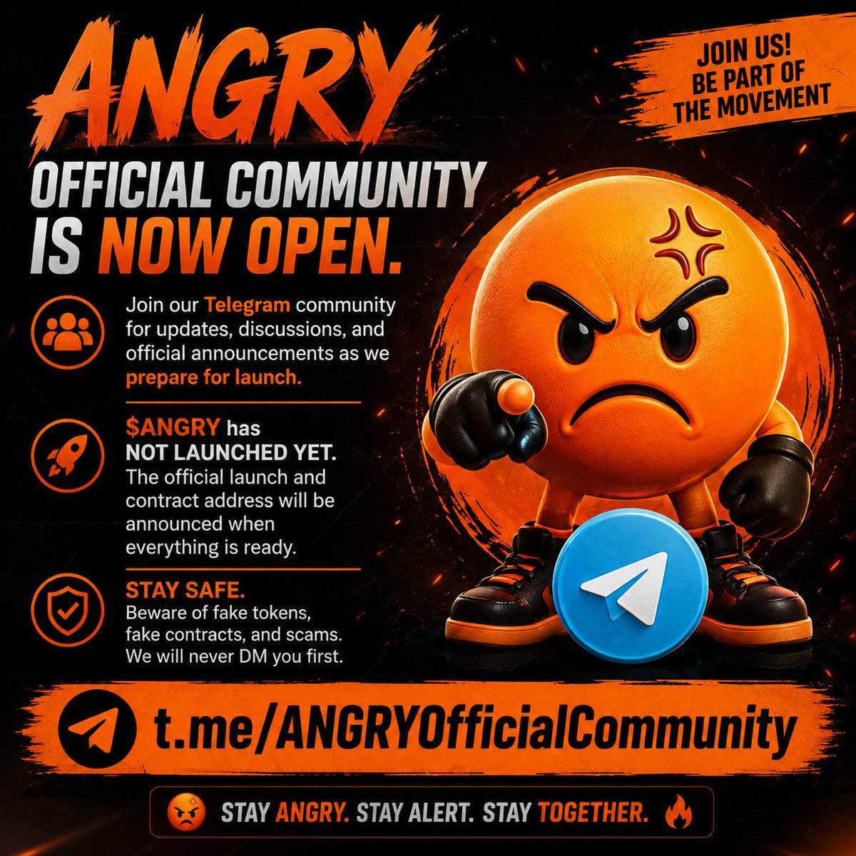 ANGRY1c's tweet photo. 😡 ANGRY Official Community is now open.

Join our Telegram community for updates, discussions, and official announcements as we prepare for launch.

$ANGRY has not launched yet. The official launch and contract address will be announced when everything is ready.

👉 https://t.co/hG71NDsbRD

Stay ANGRY. 😡🔥