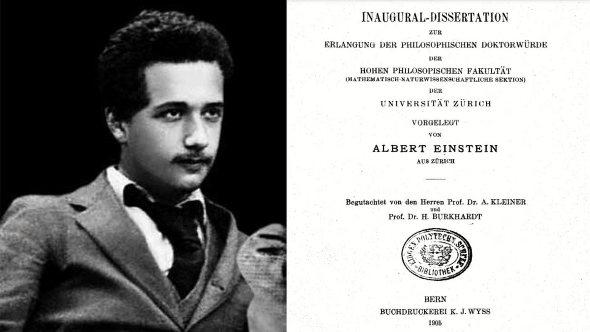 Math_files's tweet photo. Albert Einstein's Ph.D. thesis was only 17 pages long. The final accepted version was 21 pages. 

There is an amusing story behind this. It is said that when Einstein first submitted his dissertation, it was rejected because it was too short. After he revised and expanded it, the 21-page dissertation was accepted by the University of Zurich.