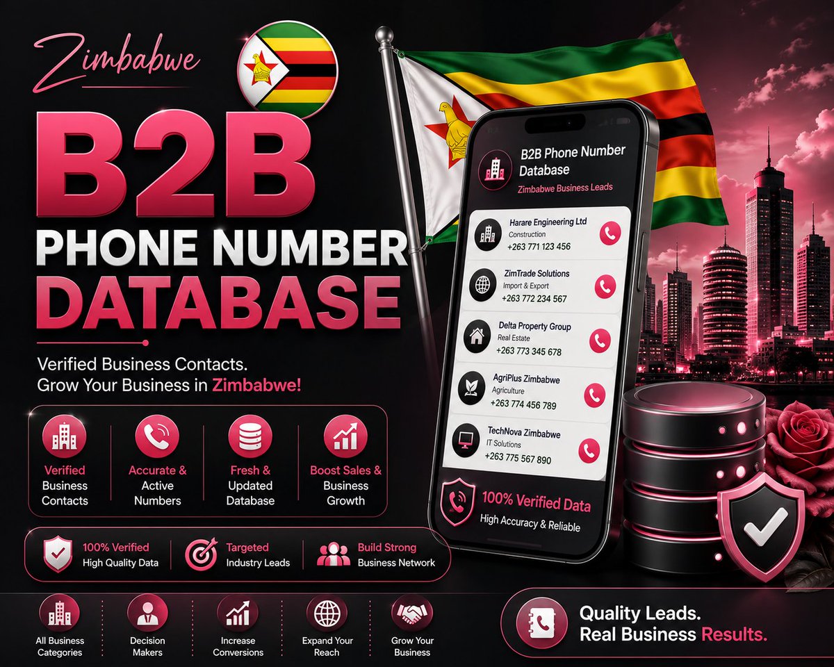 b2cdatabases2's tweet photo. Looking for targeted business contacts in Zimbabwe?

A Zimbabwe B2B Phone Number Database can support B2B lead generation, sales prospecting, business outreach, market research and customer acquisition.

#ZimbabweB2BLeads #ZimbabweBusinessLeads #B2BLeads #BusinessContacts https://t.co/FYcGiDkqa5