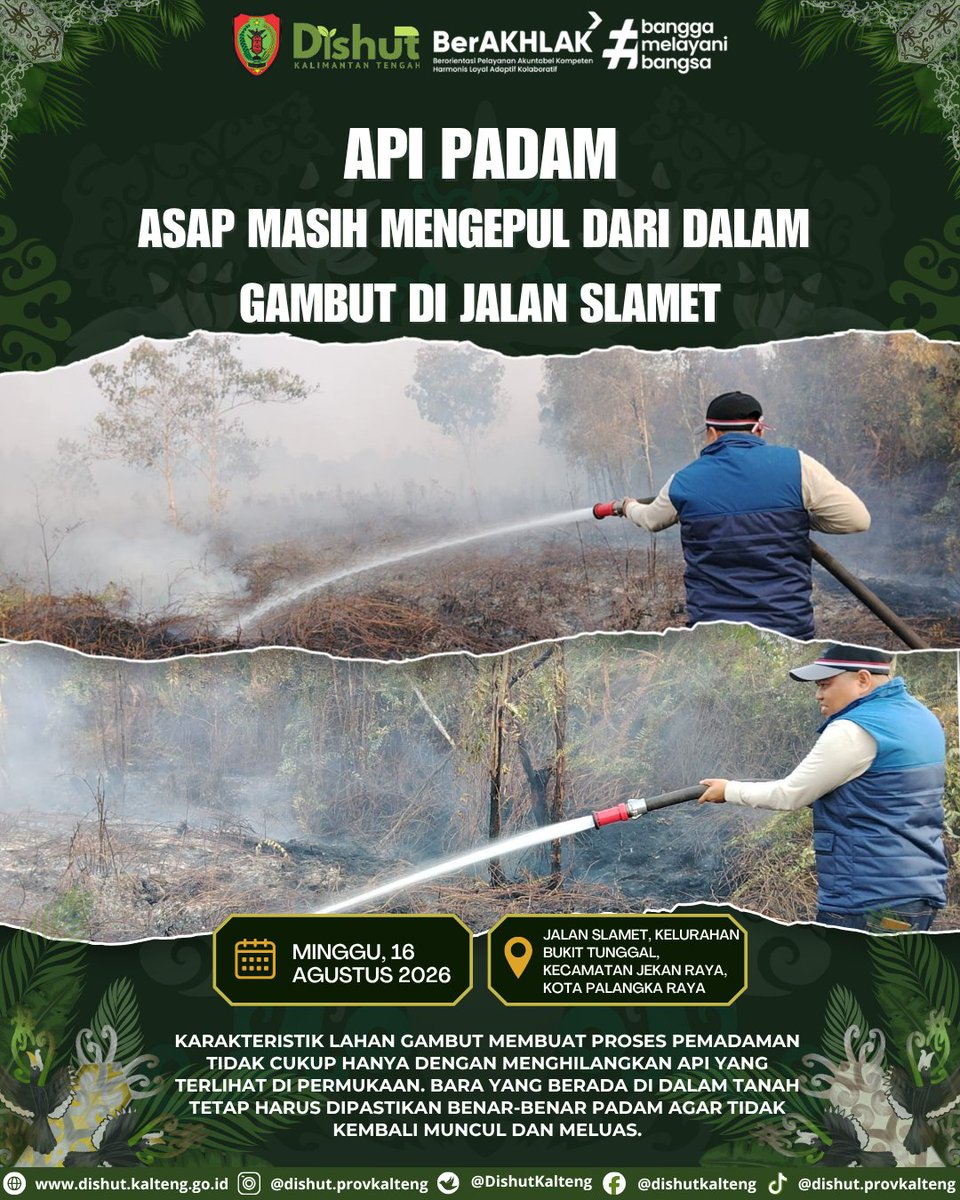 DishutKalteng's tweet photo. Api Padam, Asap Masih Mengepul dari Dalam Gambut di Jalan Slamet
Jalan Slamet, Kelurahan Bukit Tunggal, Kecamatan Jekan Raya, Kota Palangka Raya, Minggu (16/8/2026).
#kaltengmakinberkah
#kaltengberakhlak
#dishut
#dishutprovkalteng
#kalteng
#palangkaraya
#asnberakhlaksukaikan https://t.co/PO4XM3O1bR